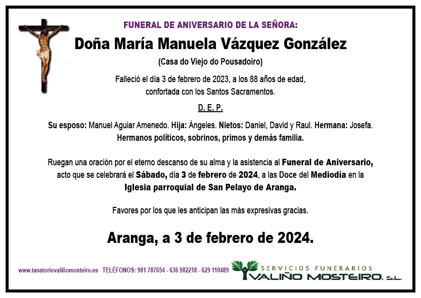 Esquela de María Manuela Vázquez González.